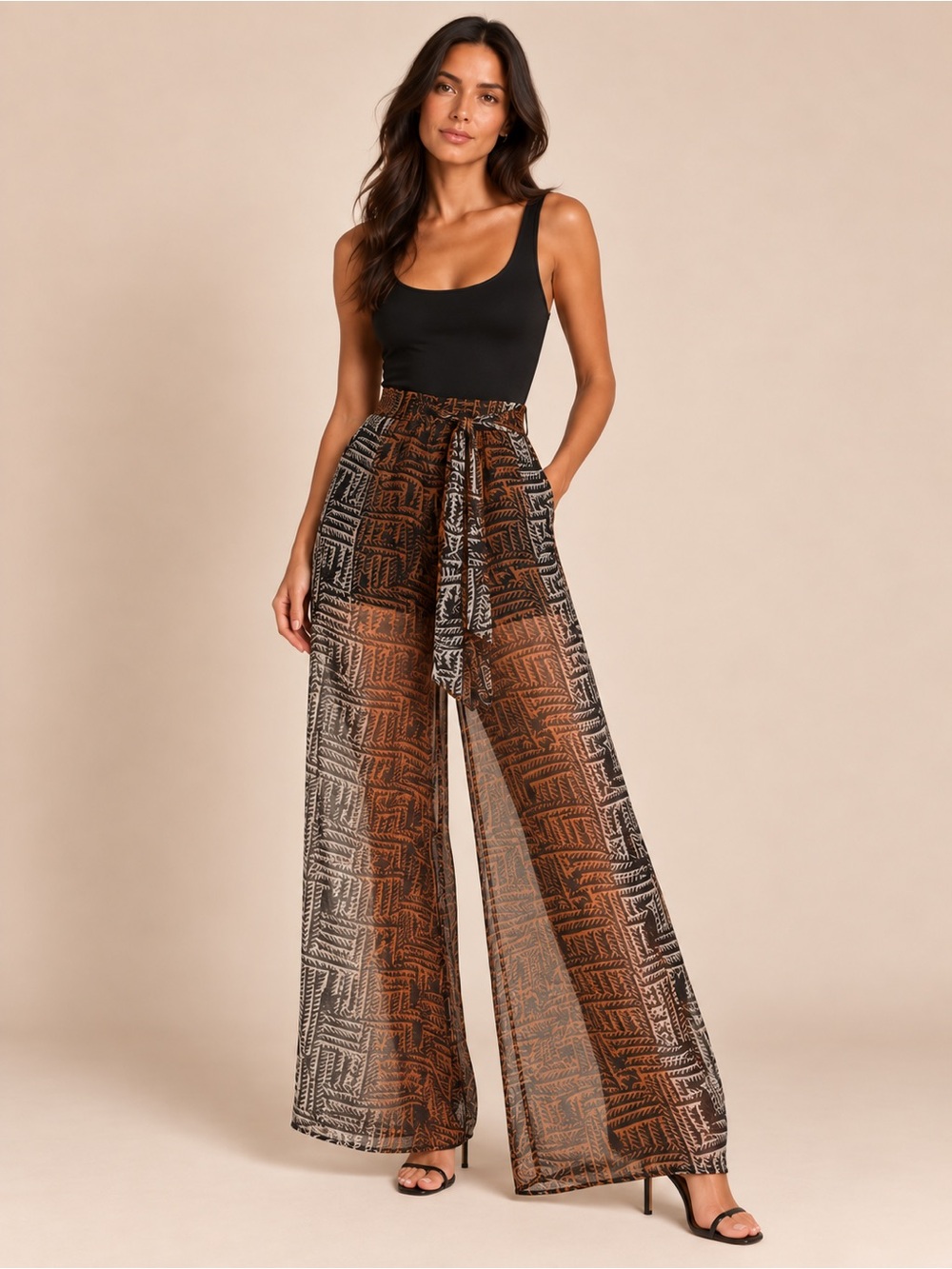 Bebe Sheer Printed Chiffon Overlay Pants with Built-In Shorts Size 2